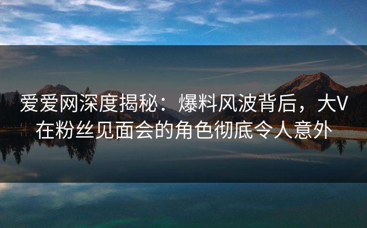 爱爱网深度揭秘：爆料风波背后，大V在粉丝见面会的角色彻底令人意外
